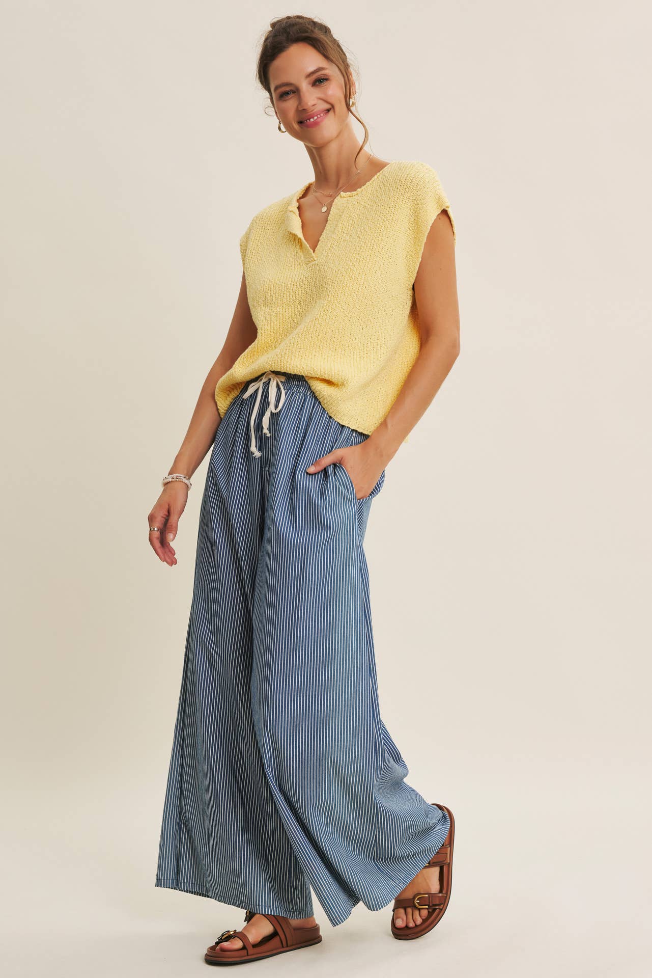 in february - Wholesale Knit Sweater - Women's - RELAXED FIT SLUB KNIT SWEATER TOP WITH SPLIT NECK15