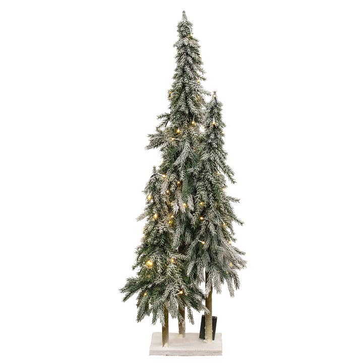 Bright Ideas – Großhandel Weihnachtsschmuck – Beleuchtete hohe schneebedeckte Pinien auf dem Sockel0