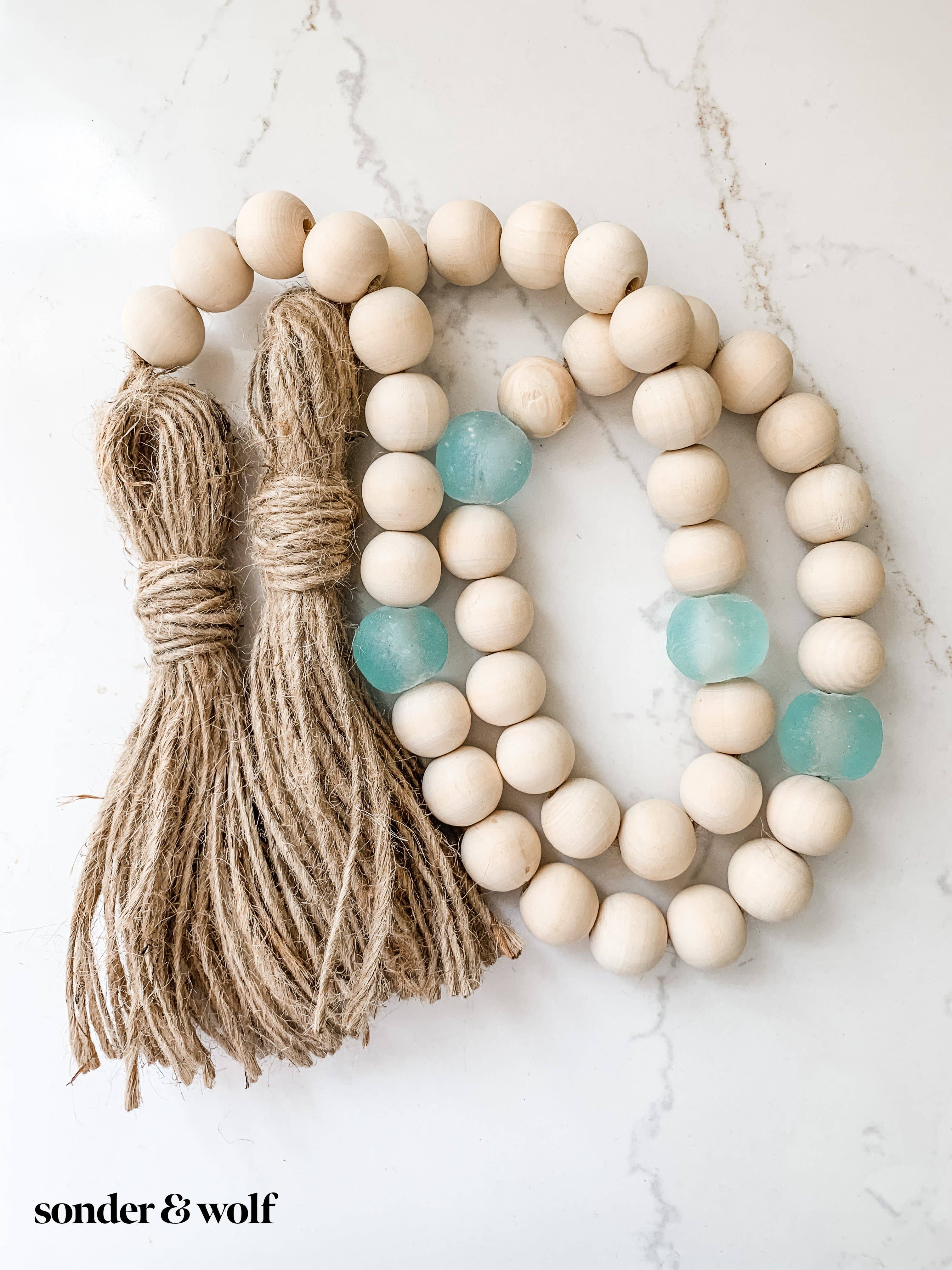 sonder & wolf - Wholesale Bunting/Garland - Wood Bead & Aqua Recycled Glass Beads Garland2
