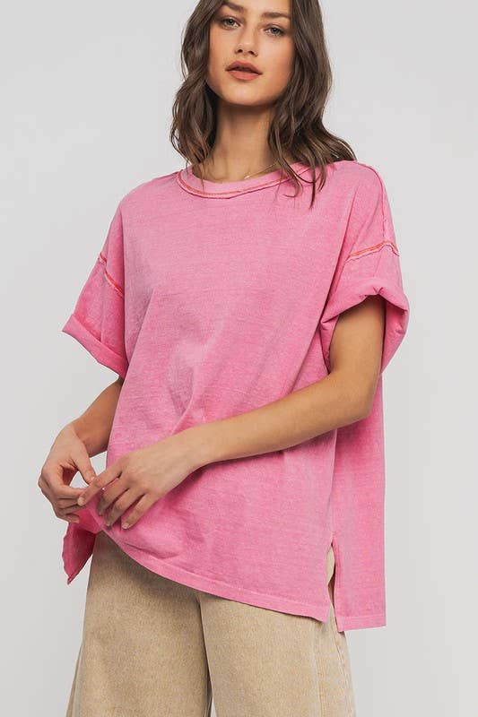 Urban Daizy - Wholesale T-Shirt - Women's - Contrast Stitch Mineral Wash Spring Oversized Tee22
