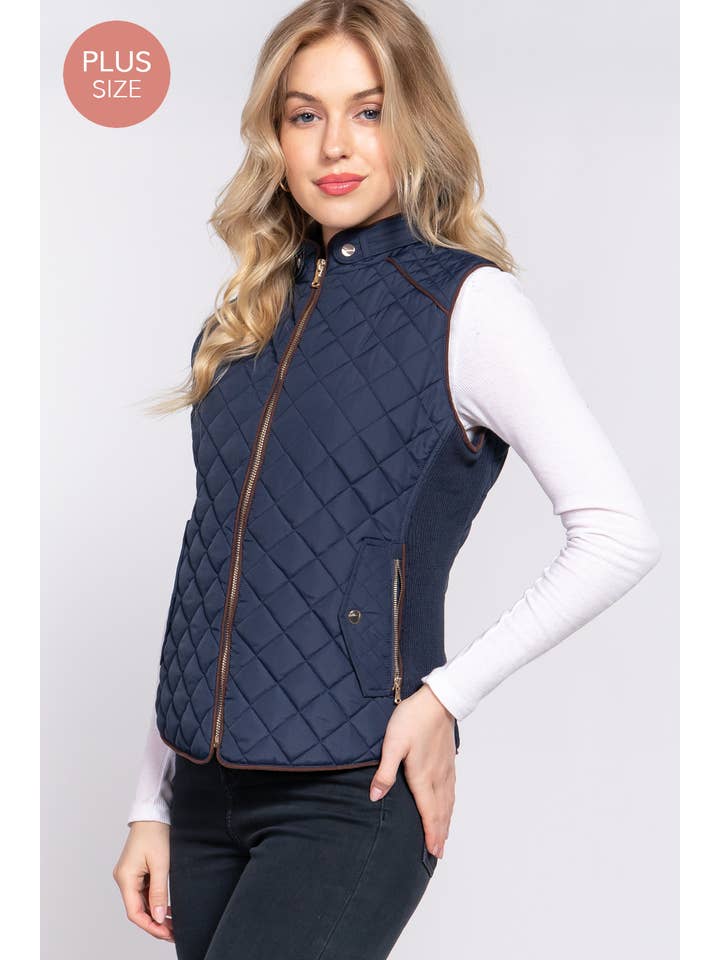 Active Basic | Active USA - Wholesale Outerwear Vest - Women's - Suede Piping Quilted Padding Vest