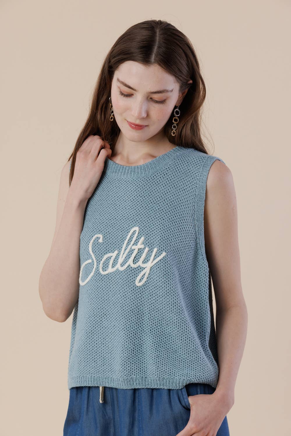 A & SHE – Großhandel T-Shirt – Damen – Salty Strickpullover-Top – Ärmellose Sommerweste2