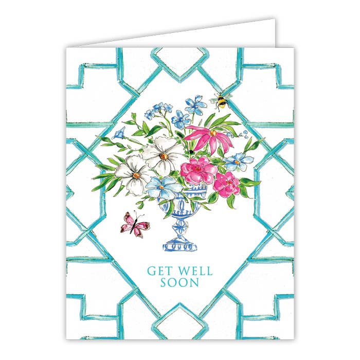 Get Well Soon Bamboo Trellis Turquoise Greeting Card for wholesale by RosanneBeck Collections