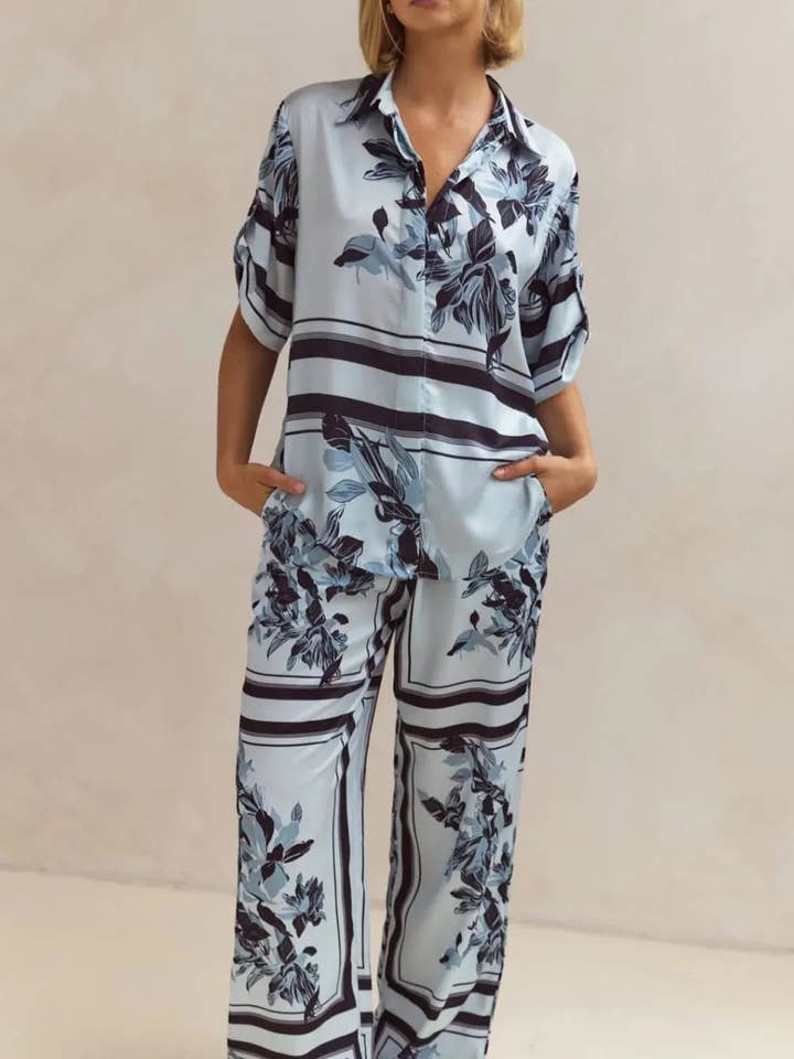 Printed Button Up Shirt and Pants Set for wholesale by Blak Wardrob