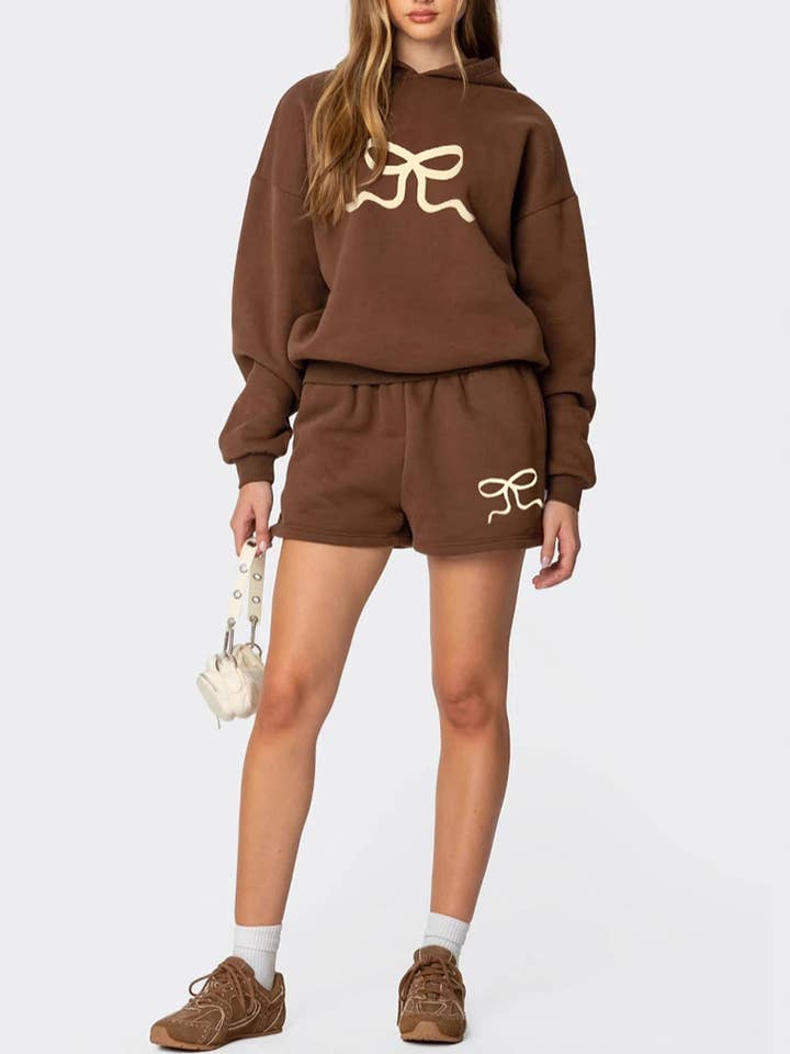 EmberLoom - Wholesale Lounge Set - Women's - Bow Graphic Hoodie and Shorts Set4