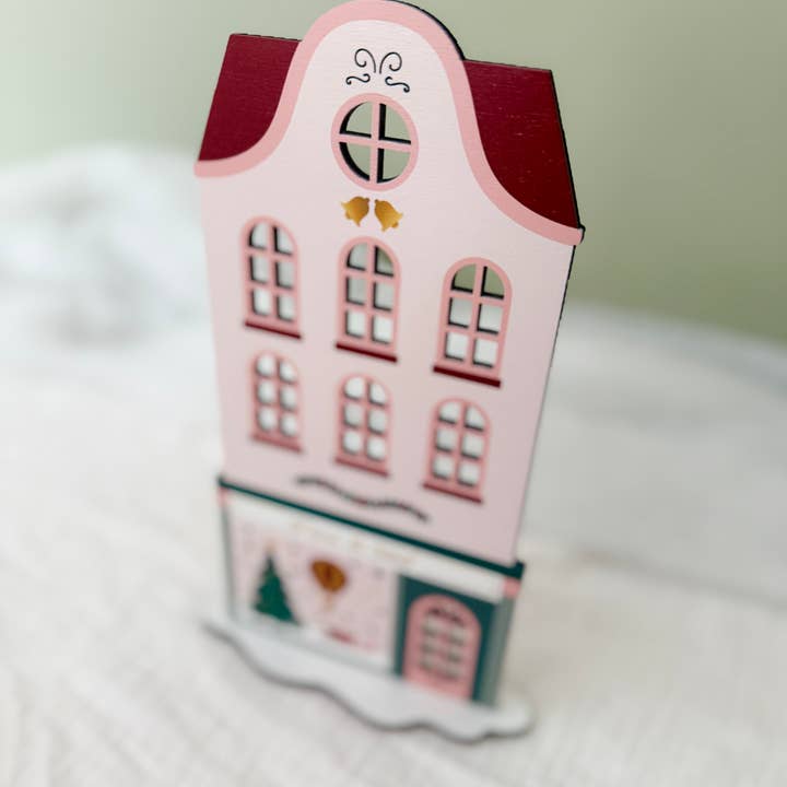 Print Your Love - Venta al por mayor Decoración navideña - Casa de Navidad y su tienda - madera pintada - Mini-mundo Navidad4