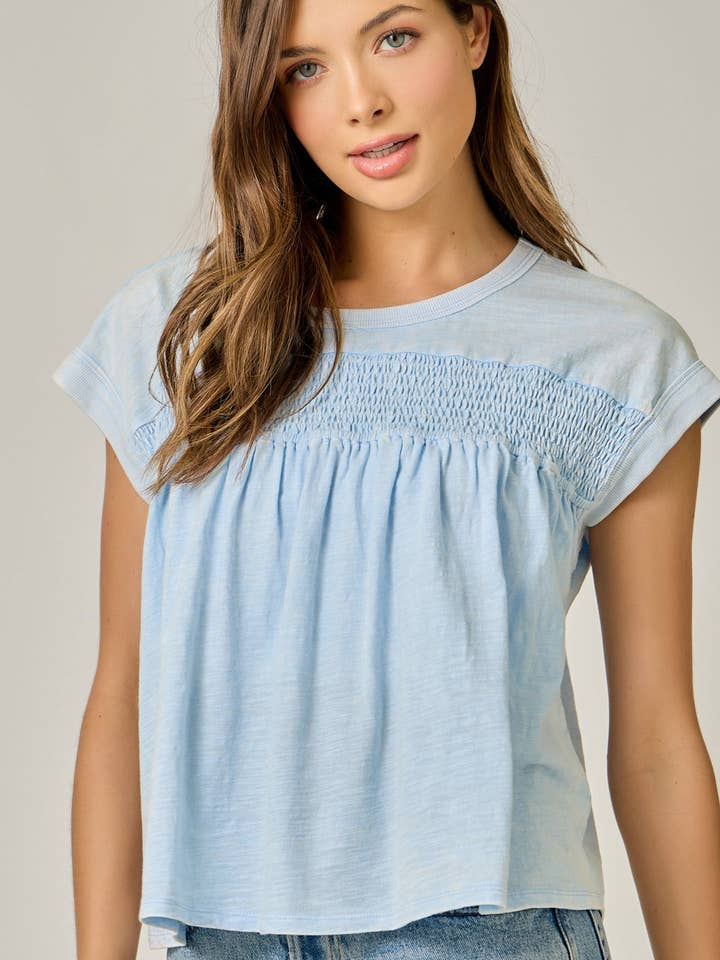 71124 Smock Front Mineral Washed Cotton Tee for wholesale by Mystree