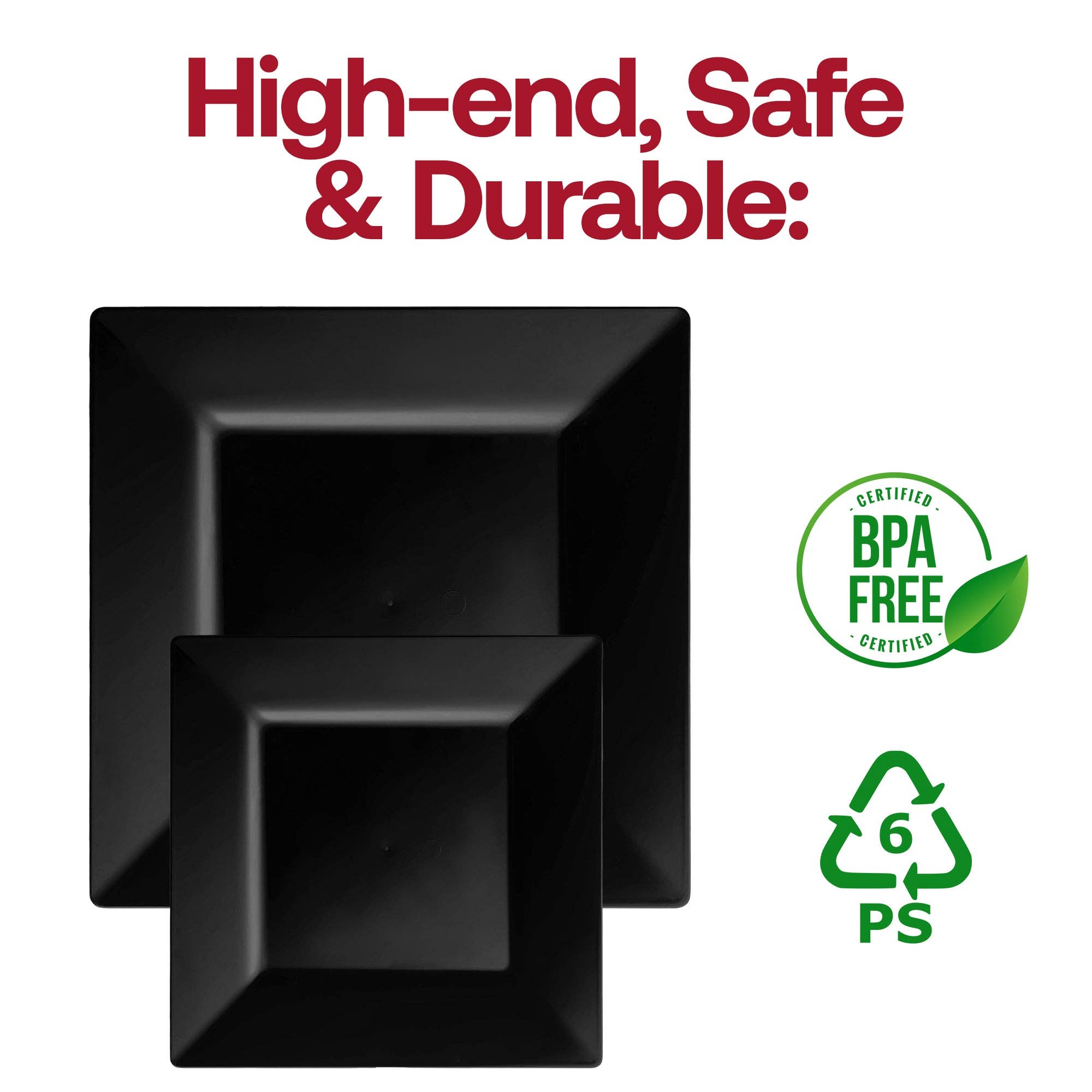 Smarty had a Party - Vendita all'ingrosso Piatti monouso - Piatti quadrati in plastica nera da 4,5" per pasticceria - 240 pz4