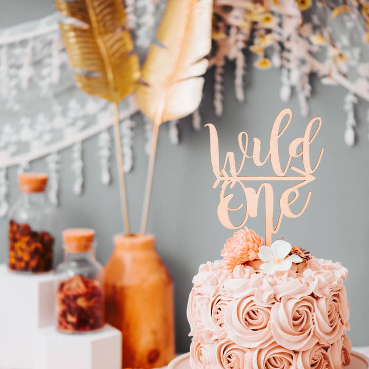 Wooden Wild One First Birthday Natural Cake Topper, Wild One for wholesale by Lady Laser Co