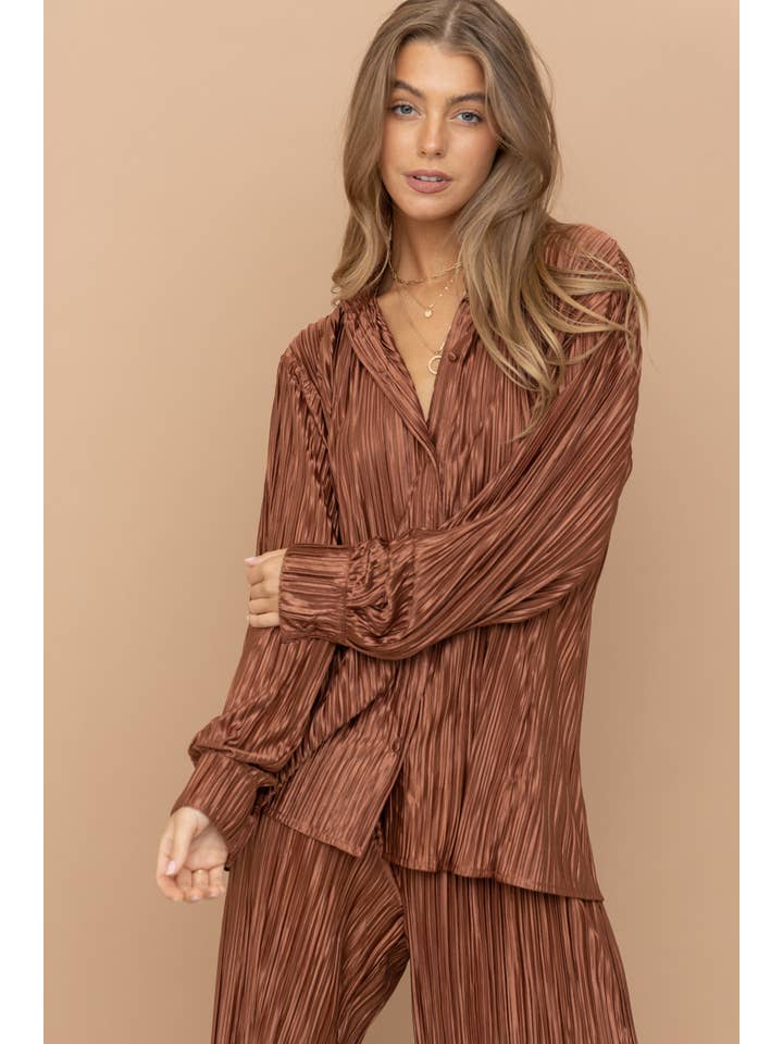 Blue B - Wholesale Lounge Set - Women's - 32108SET - Accordion Pleat Button Blouse Pant Lounge Set21