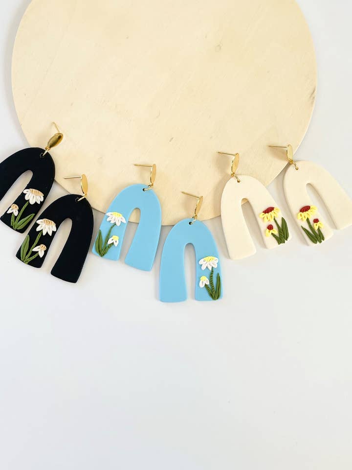 SunFlower Arch Drop Earrings for wholesale by AnalyJewelry