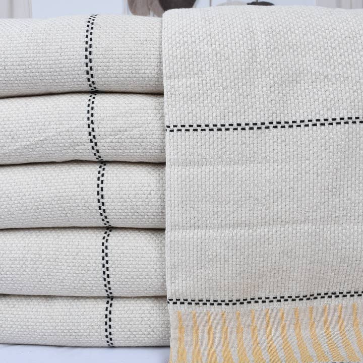 Organic Turkish Towels - Wholesale Picnic Blanket - Outdoor Picnic and Sofa Blanket, Mustard Striped Bedcover2