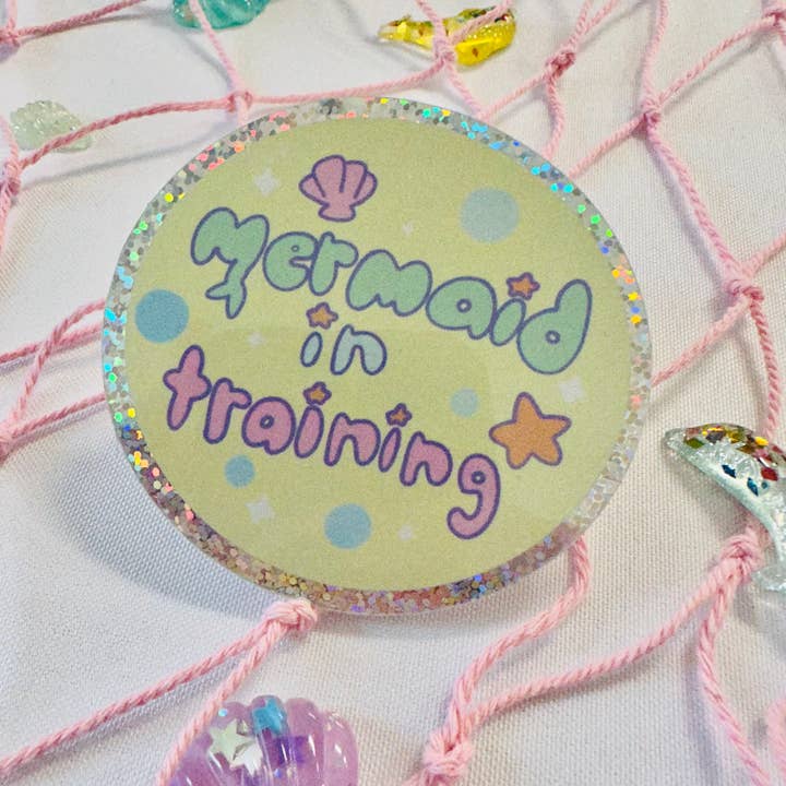 Mermaid In Training Kawaii Glitter Vinyl Sticker for wholesale by Courtney Elizabeth Studio