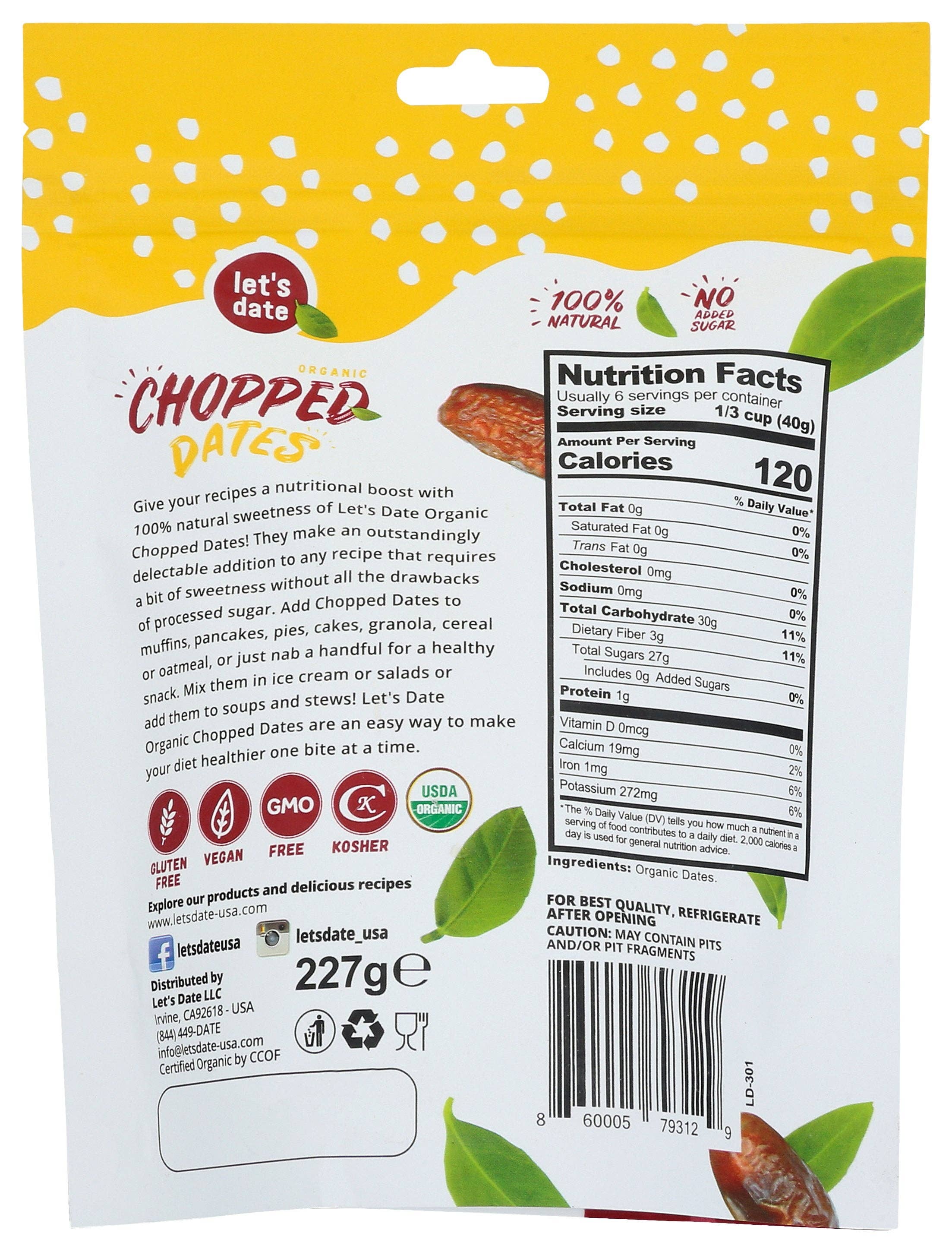Everyday Supply Co - Wholesale Dried/Dehydrated Fruit - Lets Date Dates Chopped Organic - Case Of 61