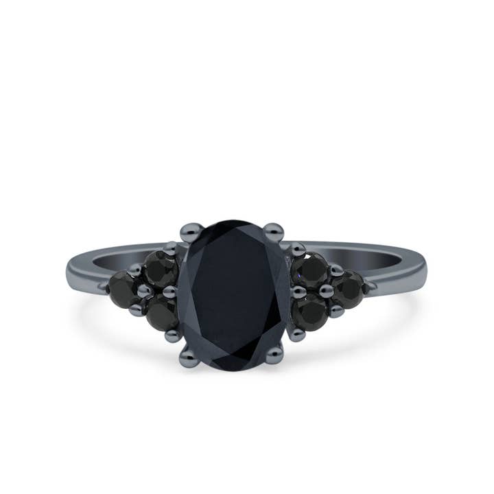 Art Deco Oval Black Tone, Simulated Black CZ Wedding Bridal Ring for wholesale by Blue Apple Imports