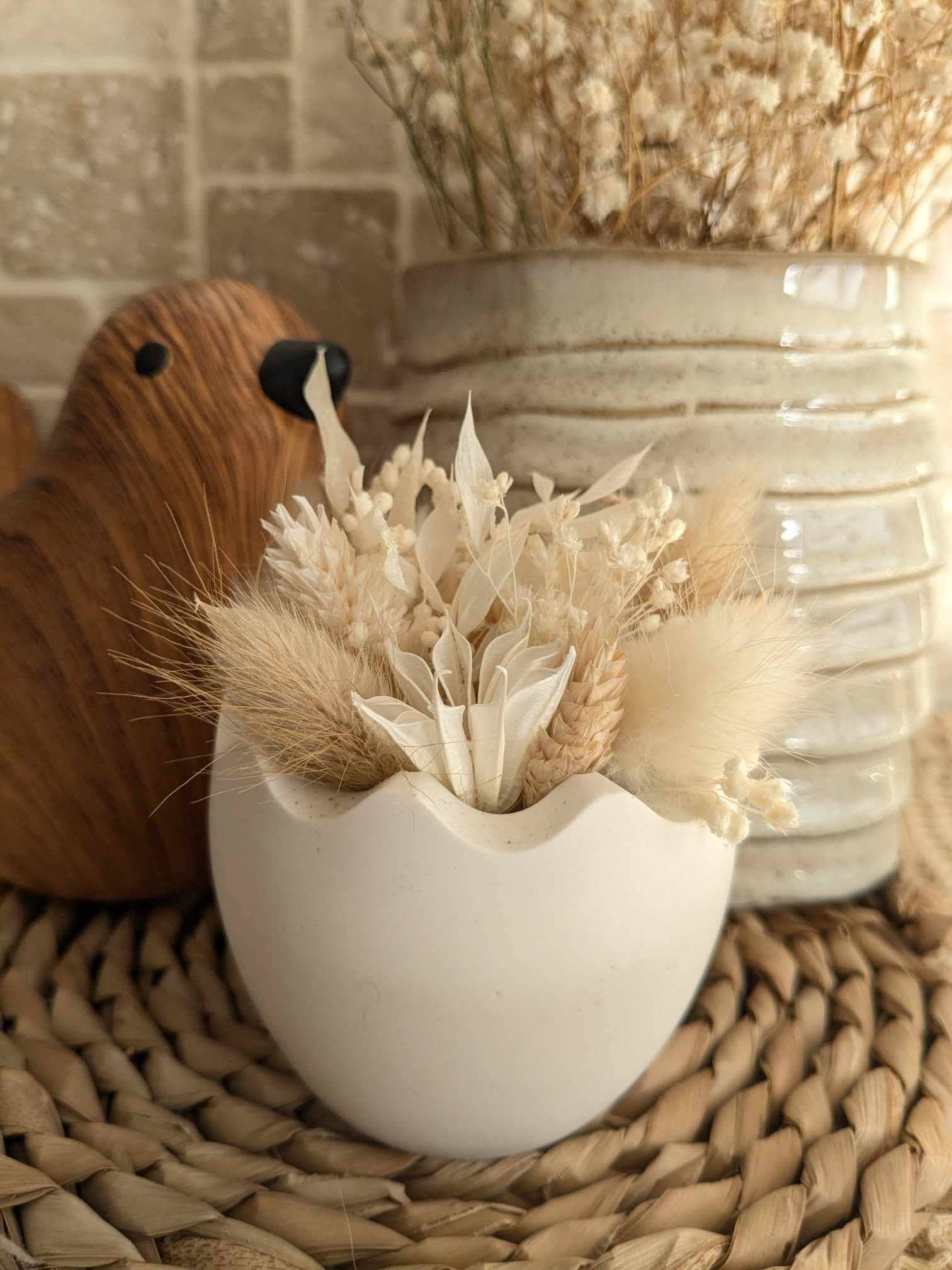 Maison Oline – Objeto de mesa decorativo por atacado – Decoração de Páscoa - casca de ovo com flores secas3