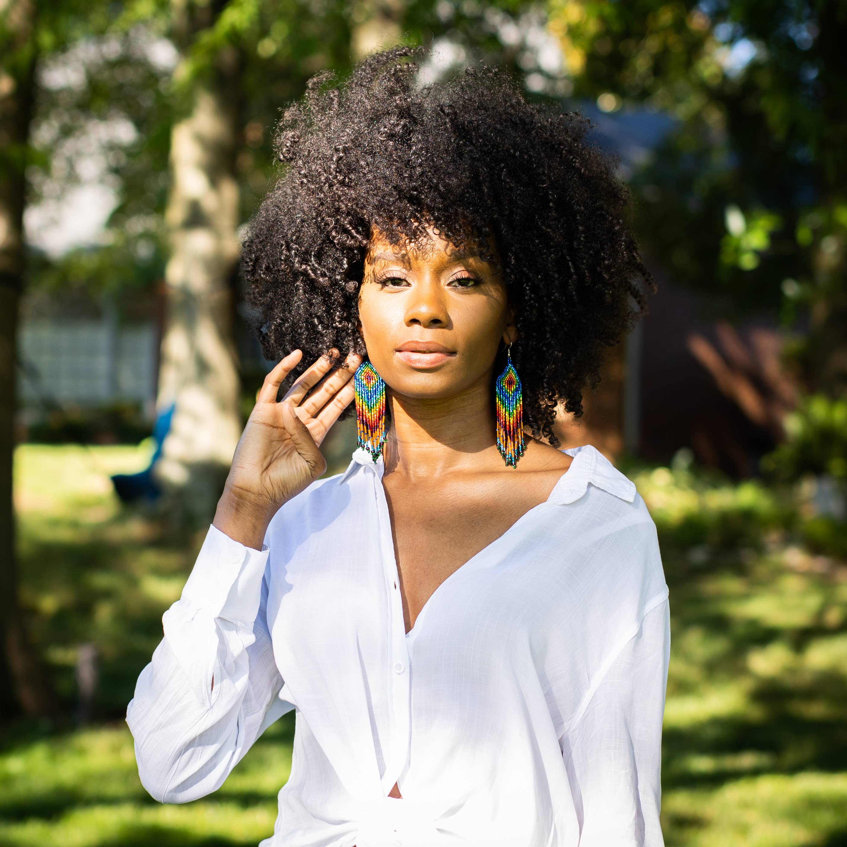 Lucia's Imports - Vente Boucles d'oreilles pendantes - Boucle d'oreille perlée Rainbow XL4