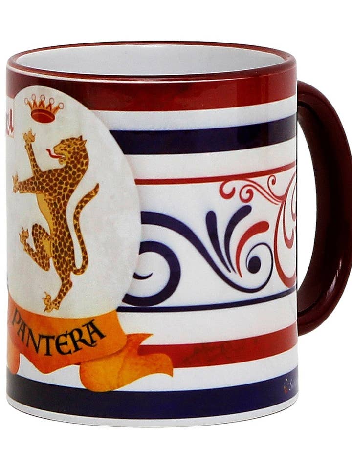 PALIO DI SIENA : Mug imprimé en porcelaine - Poignée et bord bruns - Design de Mario Bruno - PANTERA (Panther) pour la vente par SublimArt