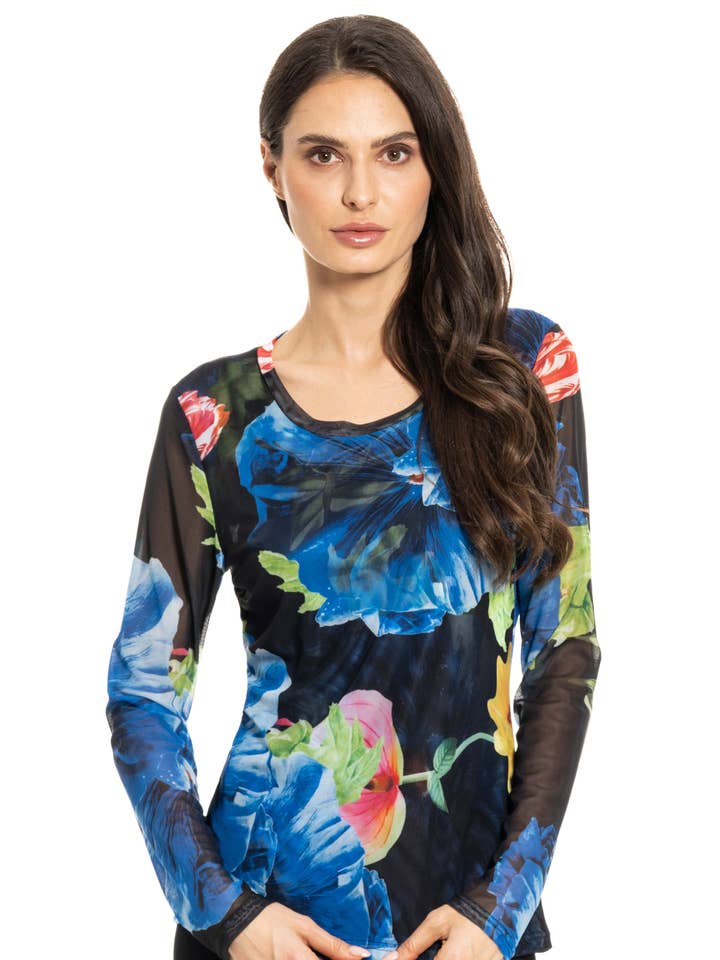 Adore - Wholesale Blouse - Women's - 90452-O - Vibrant Long-Sleeve Mesh Top0