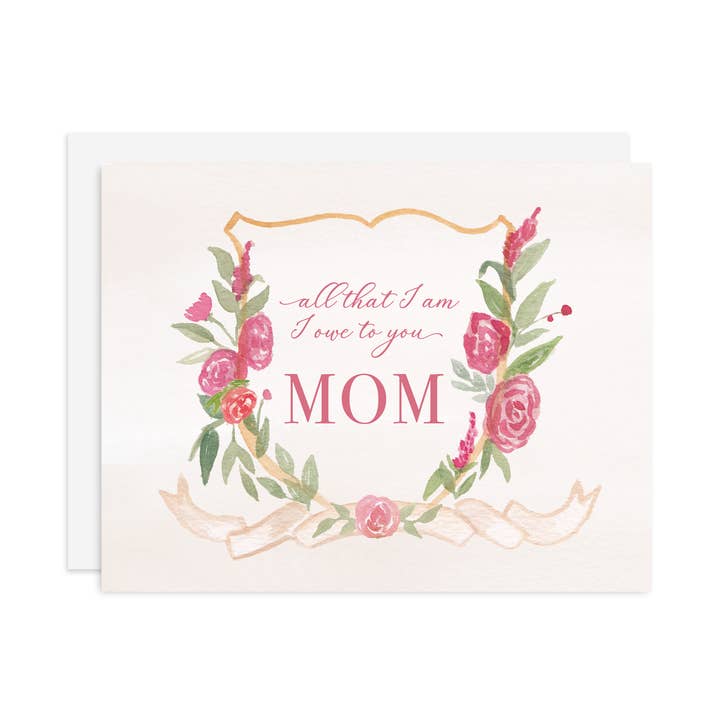 Owe You Mom - Watercolor Crest Mother's Day Card A2 for wholesale by MALWEST design