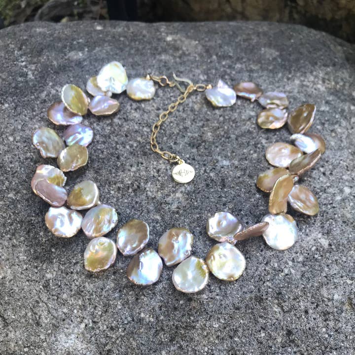 14K GF Large Pink Champagne Keshi Pearls Necklace for wholesale by Beshea Beshea