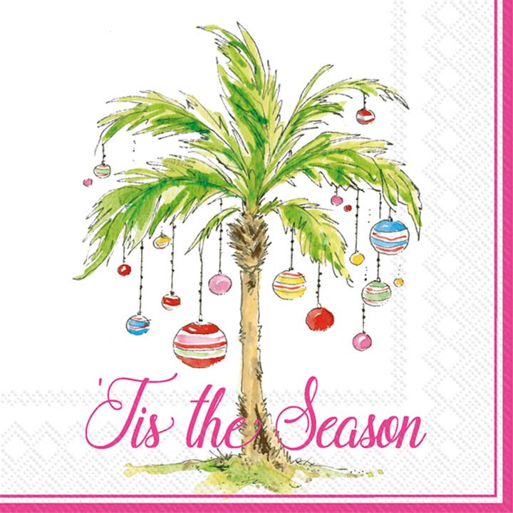 Boston International - Wholesale Disposable Napkin - Paper Cocktail Napkins Pk/20 Ornament Palm Trees Christmas