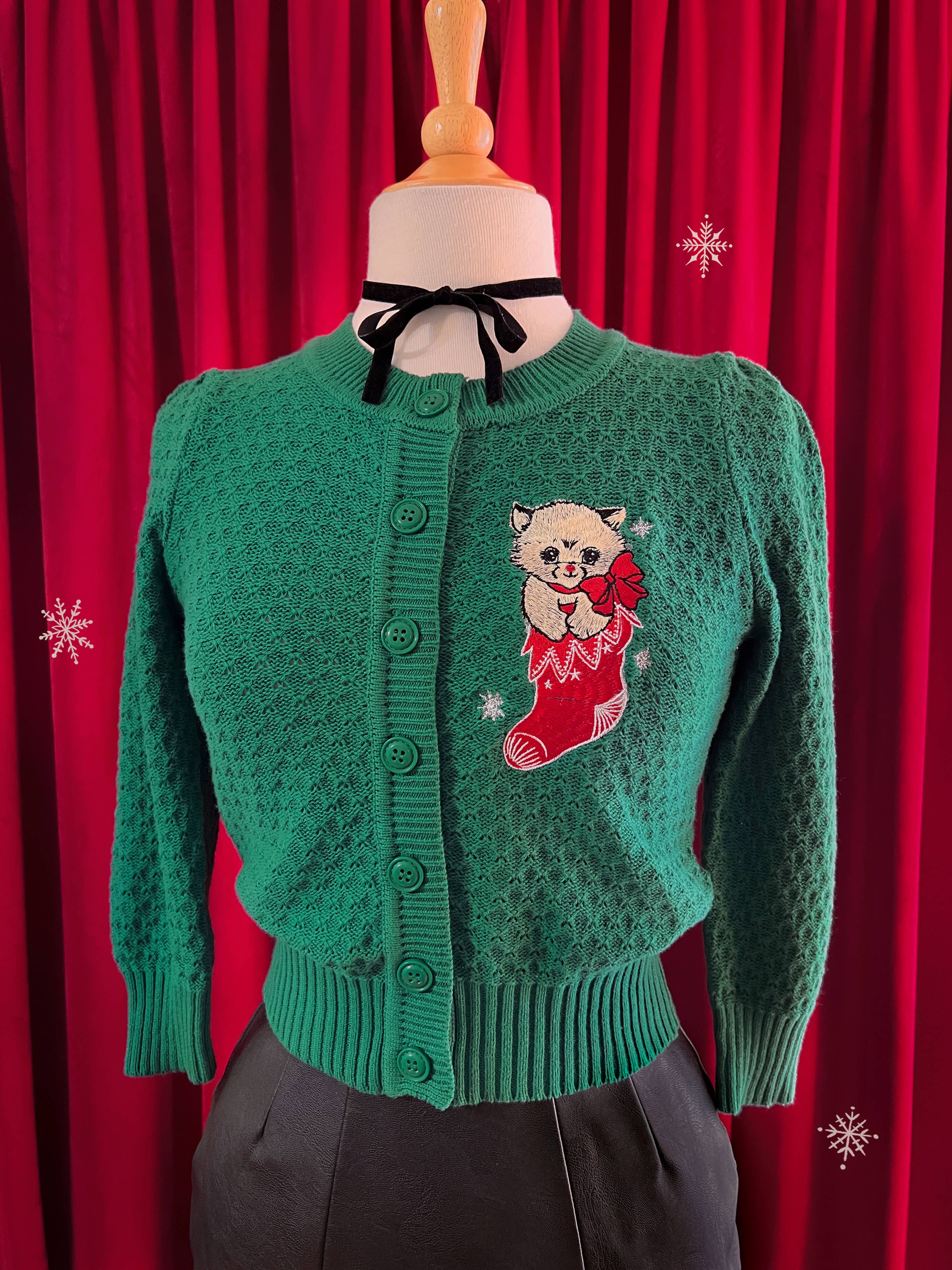 Mischief Made - Venta al por mayor Cárdigan - Mujer - Chaqueta corta Cat in the Sock en Kelly Green1