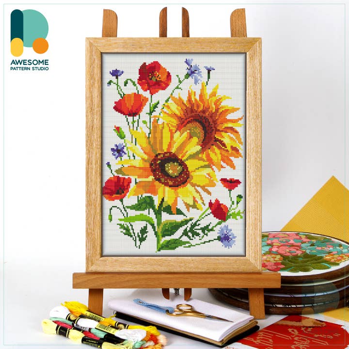 CS978-2 Sunflower Papaver, Counted Cross Stitch Kit for wholesale by Awesome Pattern Studio