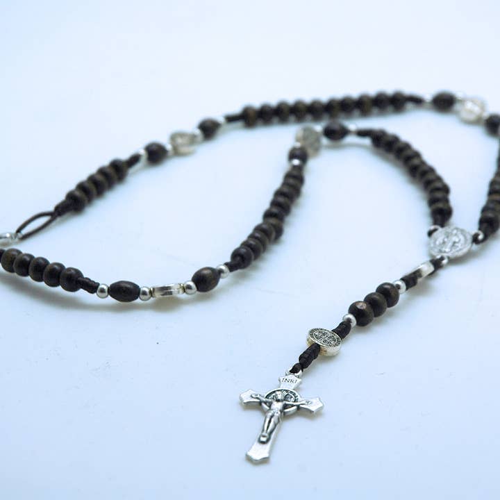 Contreras Designs - Wholesale Prayer beads necklace - PF3052- Wood St. Benedict Rosary Necklace2