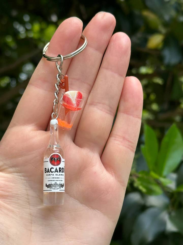 Bac. Carta Blanca Keychain with Drink Charm – Unique Gift for wholesale by Arcfo Jewelry