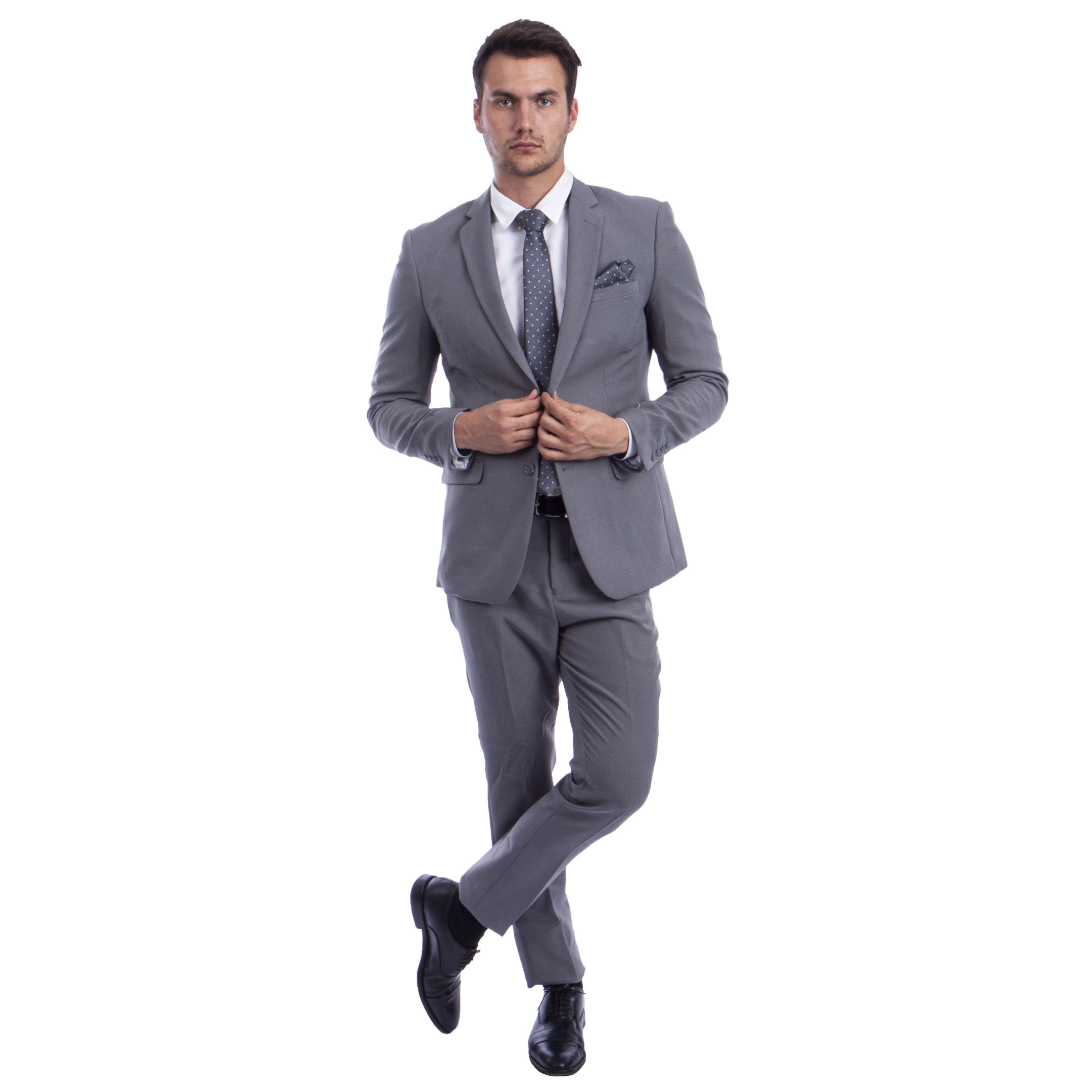 Gray Light Grey Polyester Hybrid Fit Mens Suit 2pc by Vitto for wholesale on Faire0