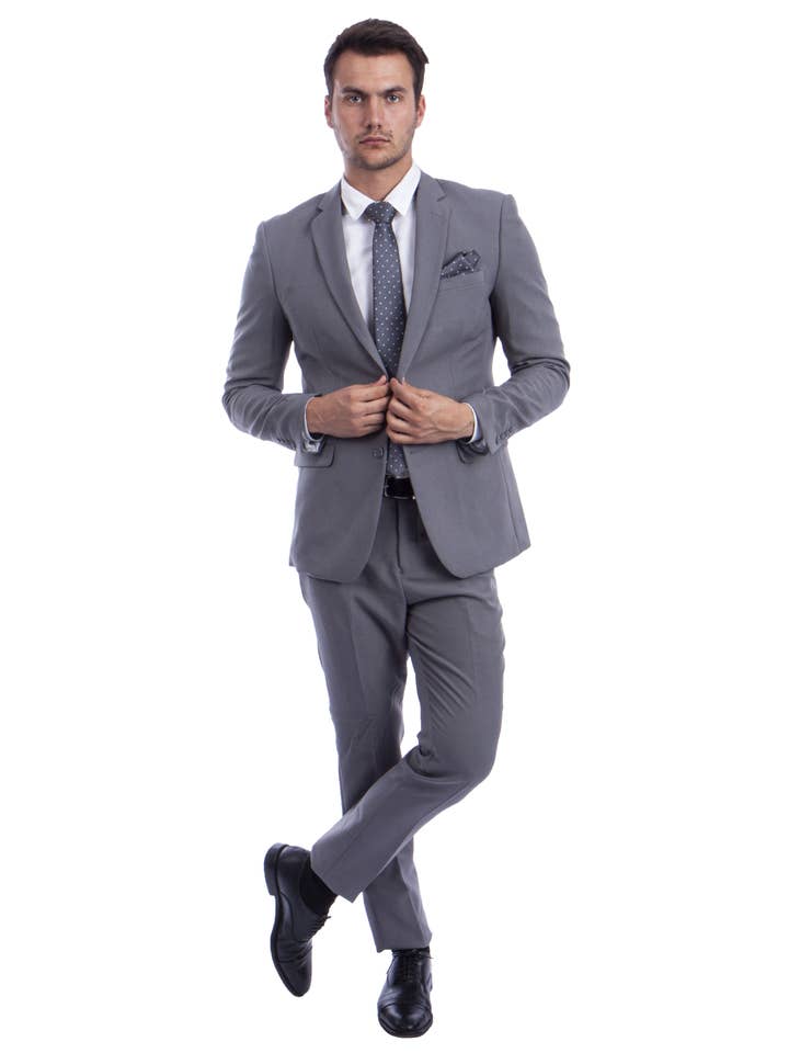 Light Grey Polyester Hybrid Fit Mens Suit 2pc by Vitto and other Purchase Wholesale suits for men. Free Returns & Net 60 Terms on Faire trending on Faire.