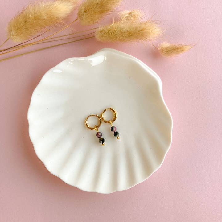 Tiny tourmaline gold earrings for wholesale by Mystic Jewelry