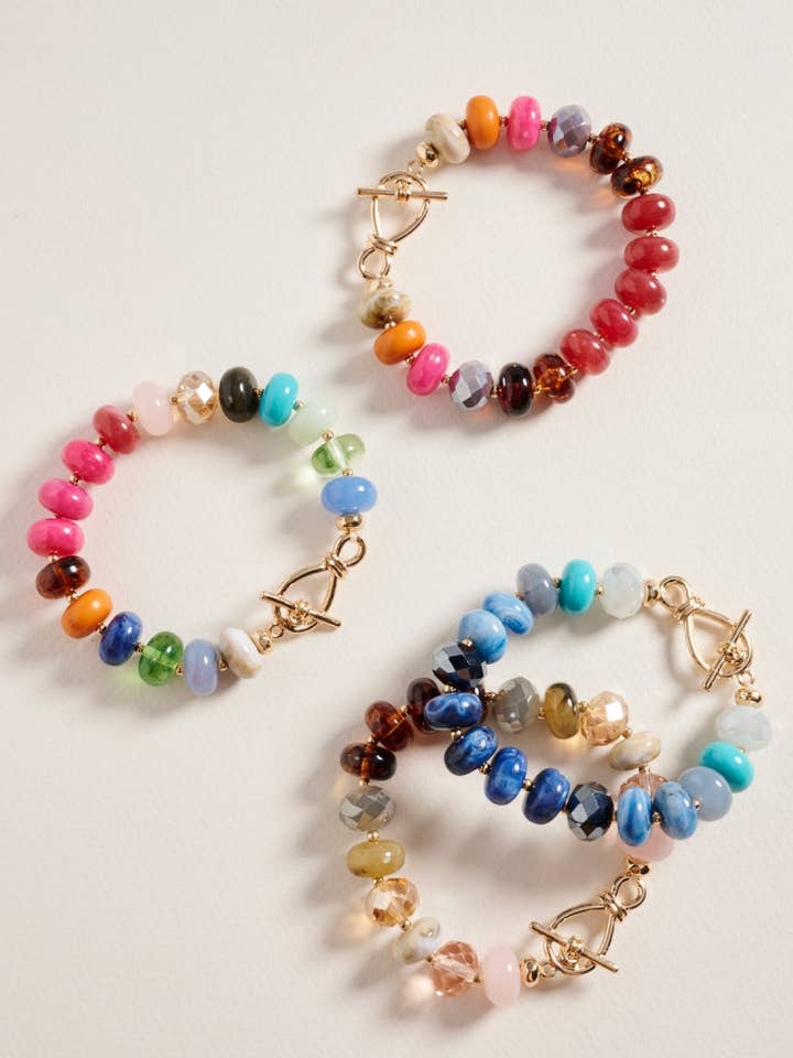 Marbled Ombre Resin Oval Beaded Stretch Bracelet for wholesale by Designature New York