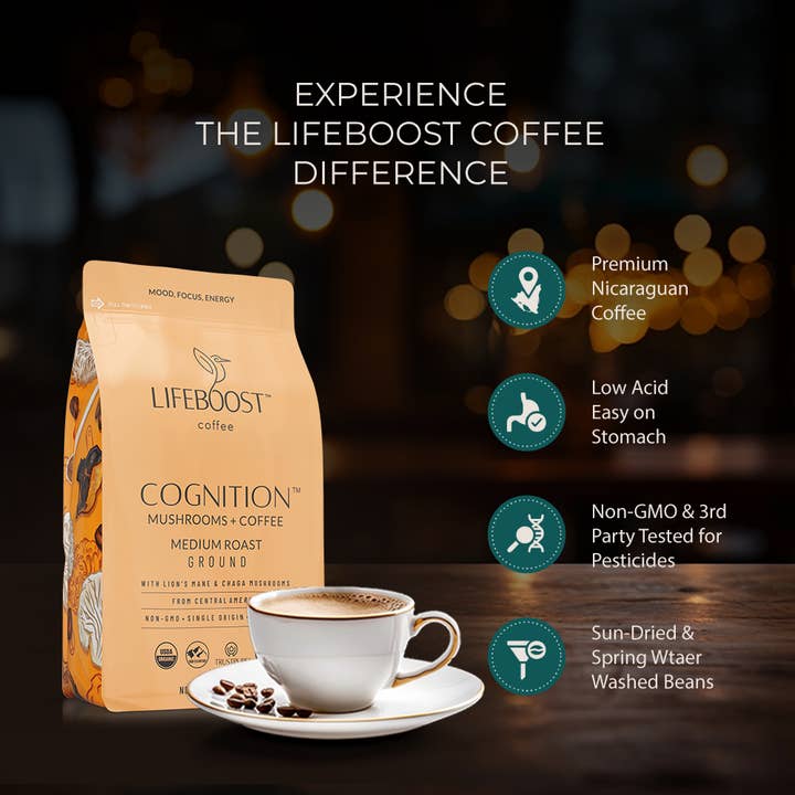 Lifeboost Coffee - Wholesale Ground Coffee - New! Cognition Mushroom Ground Coffee