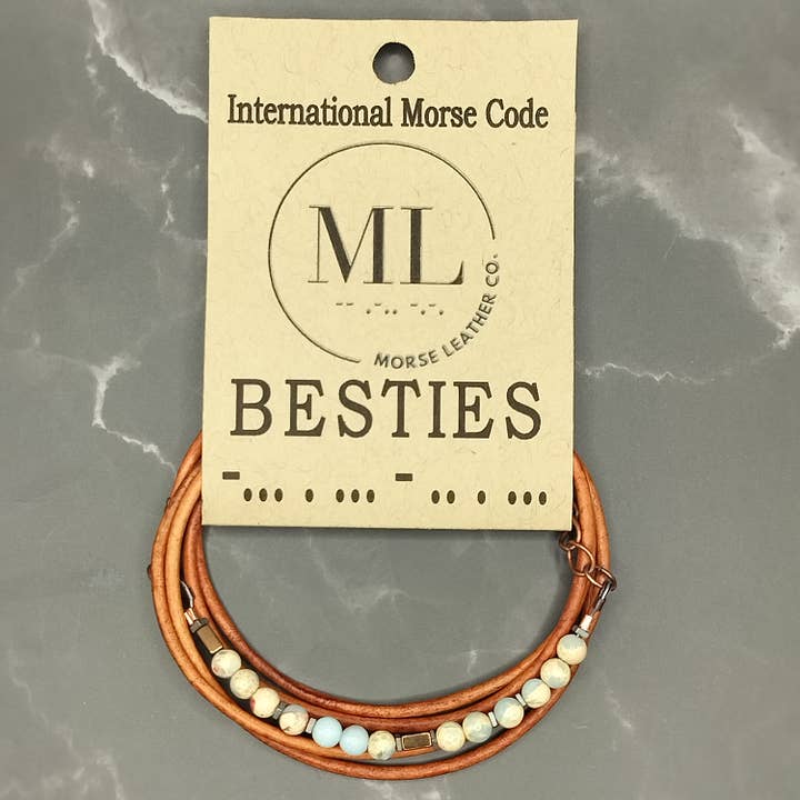 Morse Code Bracelet - BESTIES - light blue, cream for wholesale by MorseLeather Co.