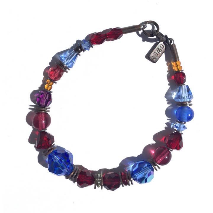 EVENT HORIZON BRACELET - SAPPHIRE GARNET CRYSTAL+CZECH GLASS for wholesale by Owen Glass Collection
