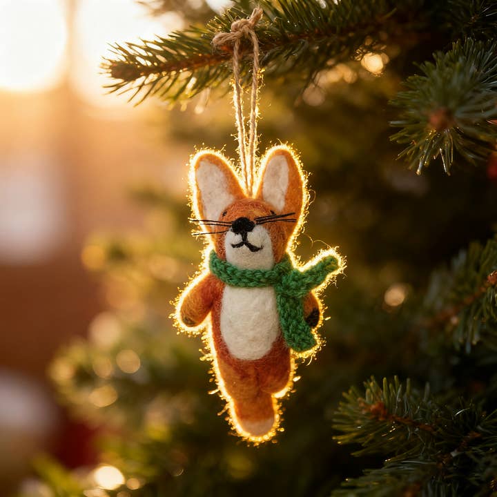 Sparkle Being - Wholesale Ornament - Wool Felt Scarf Fox Ornament – Handmade in Nepal3