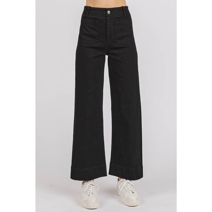 mittoshop - Wholesale Pants - Women's - TWILL PATCH POCKET HIGH RISE WIDE LEG PANTS