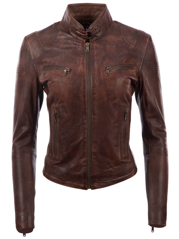 Aviatrix - Vendita all'ingrosso Giacca in pelle - Donna - Giacca originale da donna CRD9 - Nevada Brown