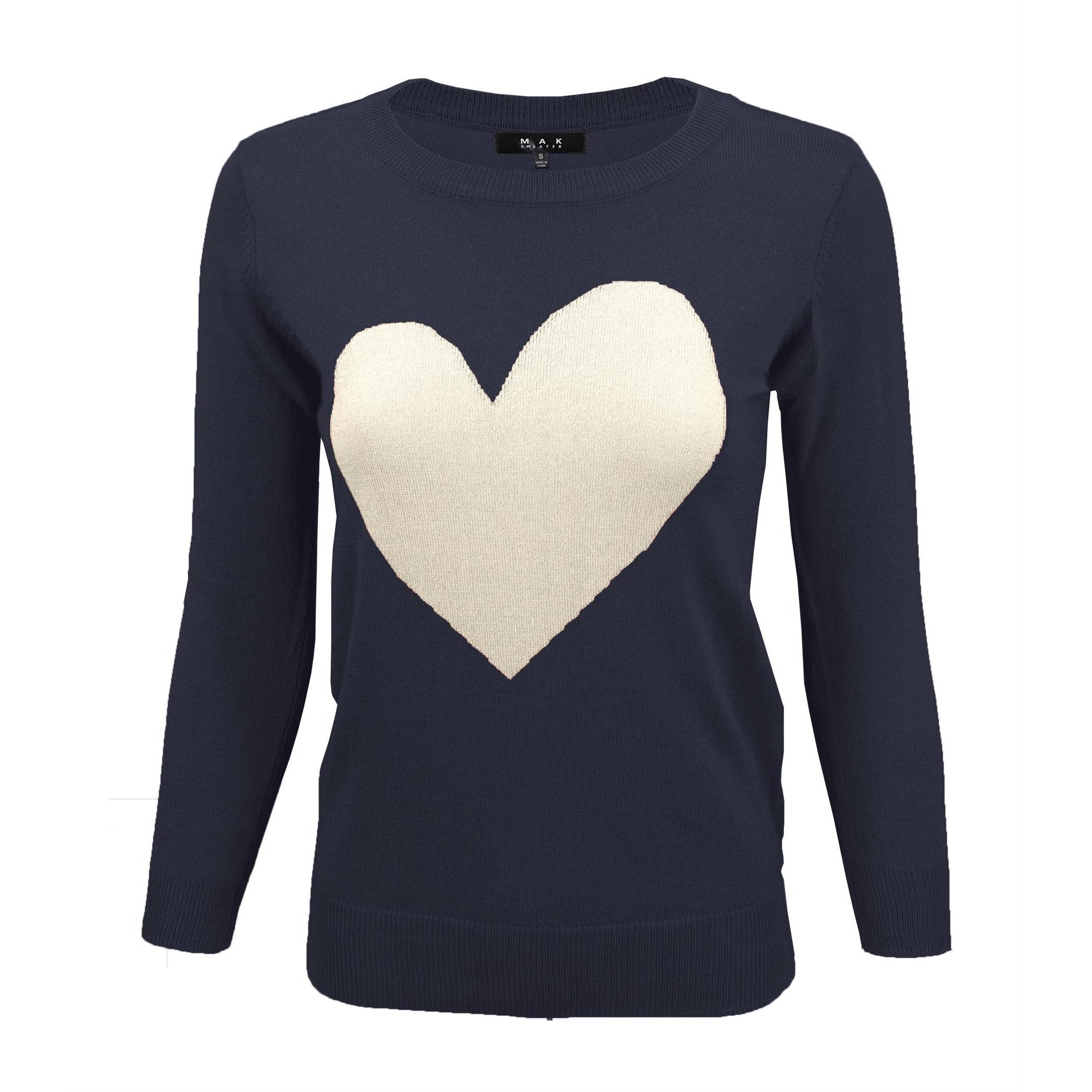 Mak – wholesale Pullovertröja - Dam – Heart Chenille Crewneck 3/4 ärm tröja MK35950