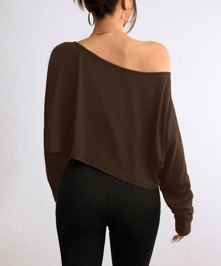 HIDDENBRAND - Wholesale T-Shirt - Women's - One-shoulder Y2K top loose long-sleeves T-shirt9