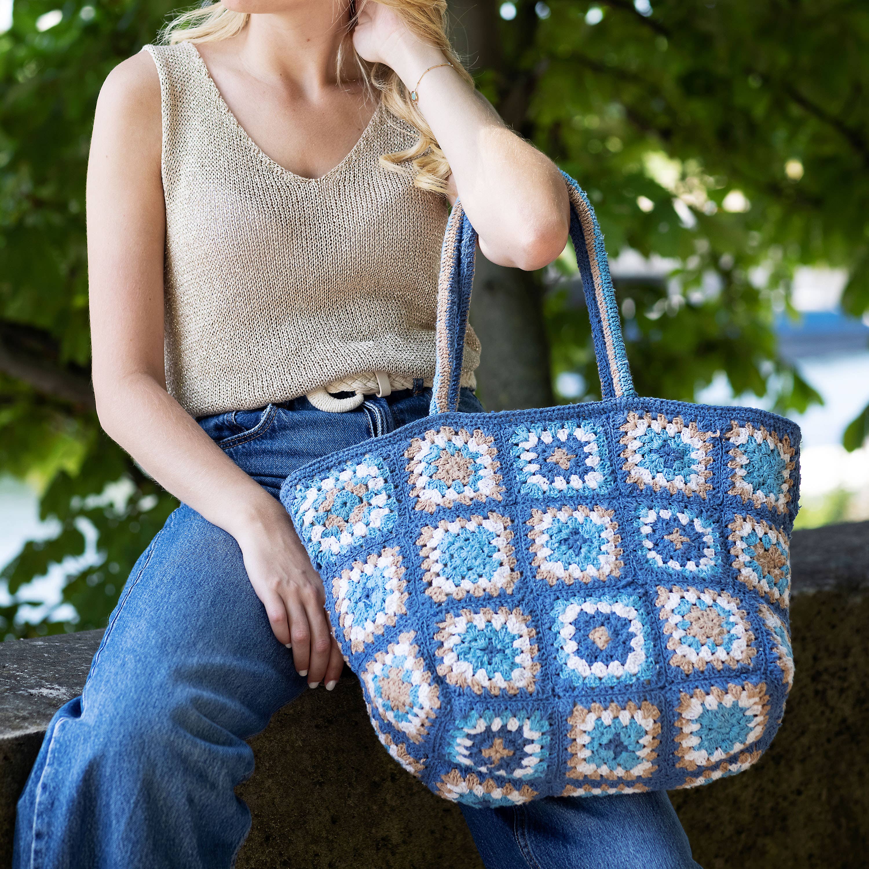 Vimoda - Vente Tote bag – femme - Sac coton crochet PATCHWORK 3