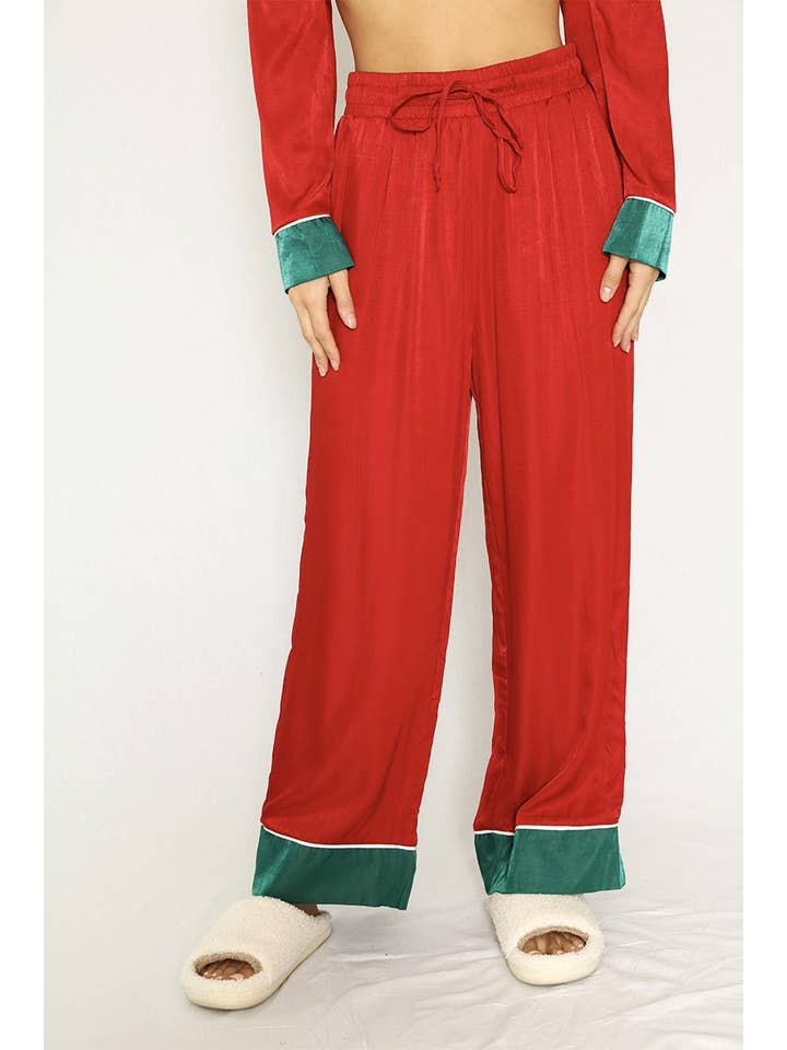 Red Textured Satin Holiday Pajama Set for wholesale on Faire