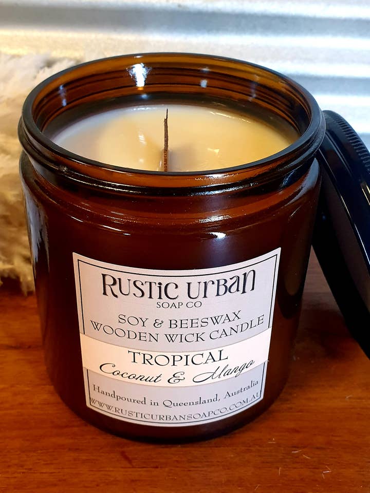 Tropical; Mango & Coconut Candle for wholesale by Rustic Urban Soap Co