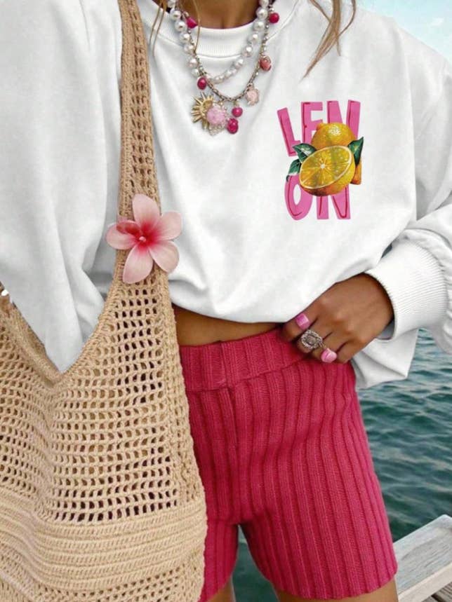 Rosa Clothing - Wholesale Sweatshirt - Women's - Italian lemon Cozy season print crew sweatshirt3