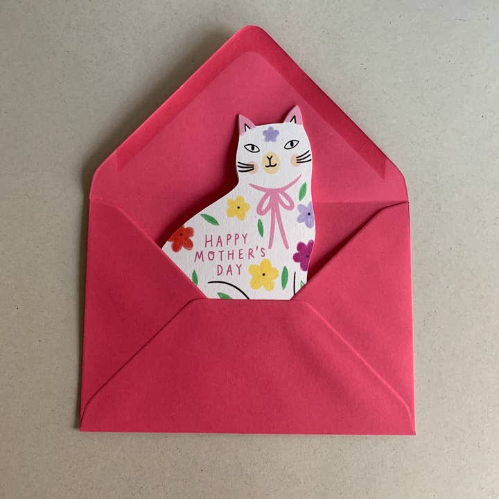 Kitty Kenda Papergoods - Wholesale Birthday card - Sitting Kitty Floral Shaped Cat Greeting Card3