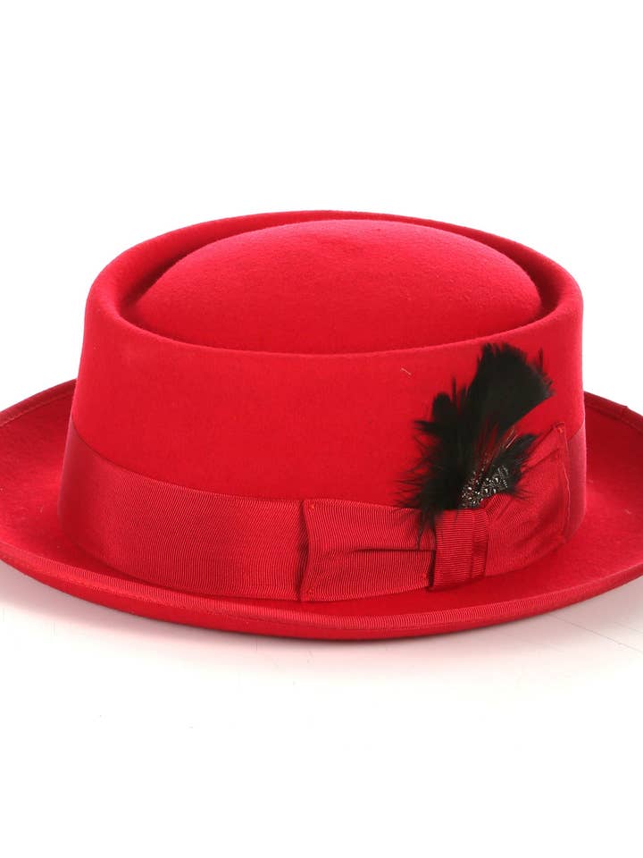 Red Wool Pork Pie Hat for wholesale by Ferrecci