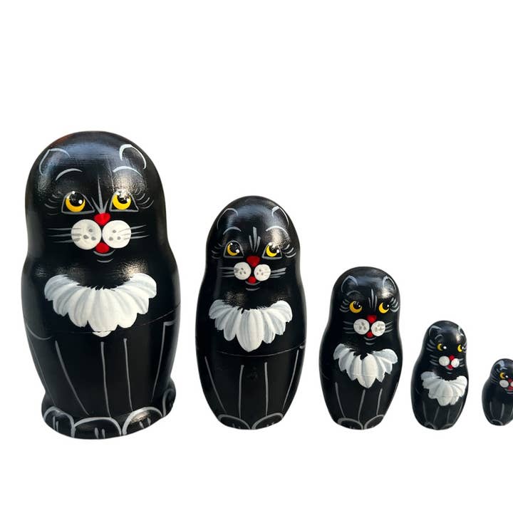 Set di bambole a incastro GATTO NERO, 5 pezzi/4,4" BAMBINI HALLOWEEN per la vendita all'ingrosso da parte di GSZ corporation DBA Gabriella's Gifts