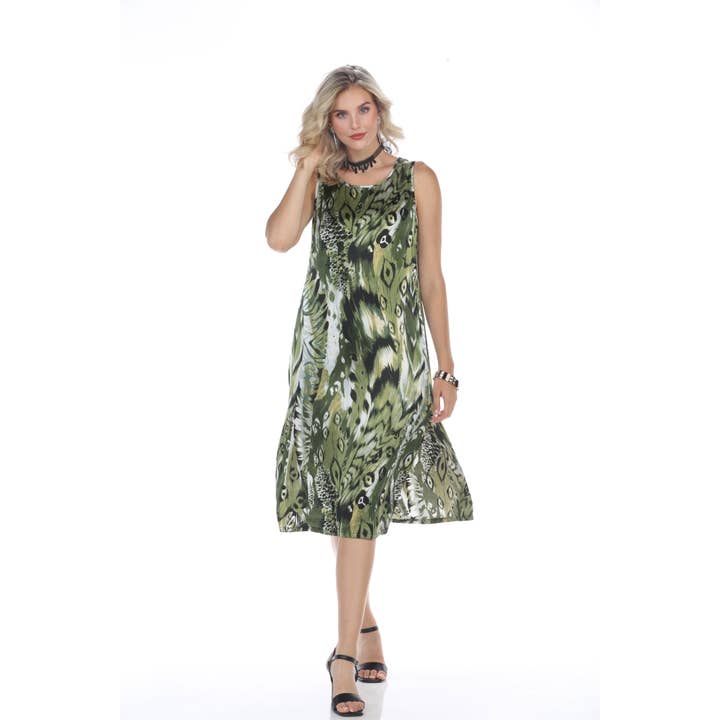 Vestido midi verde sin mangas inspirado en el pavo real para venta al por mayor de Aris A